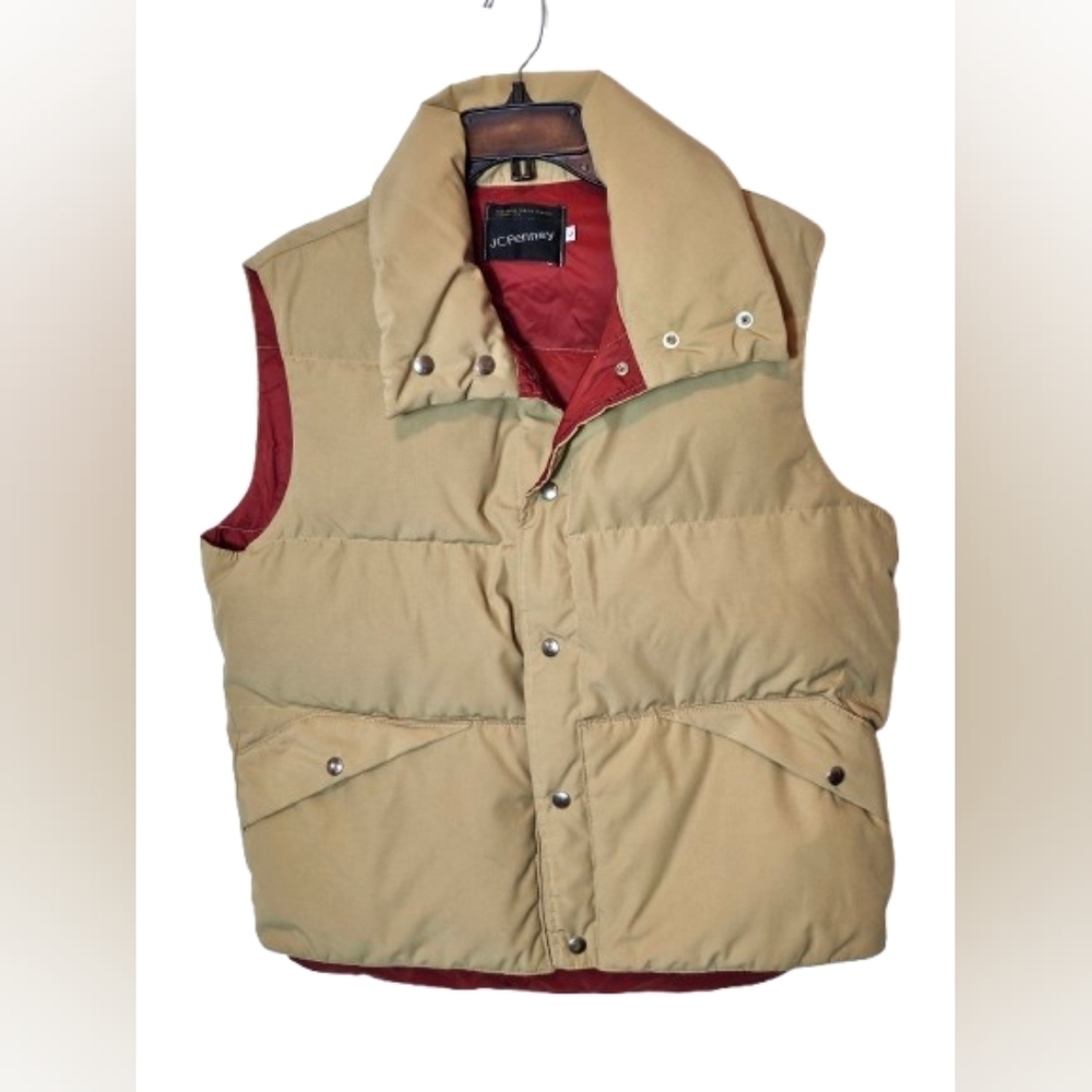 JCPenney Vintage 70's Men's Beige and Red Puffer Vest Size Large